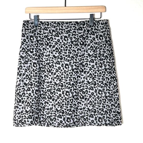 Loft black and gray animal cheetah print A line skirt size 8 B155 - Picture 1 of 4